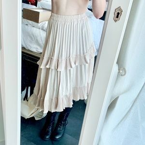 Beige Ruffle Asymmetrical Hem Midi Skirt